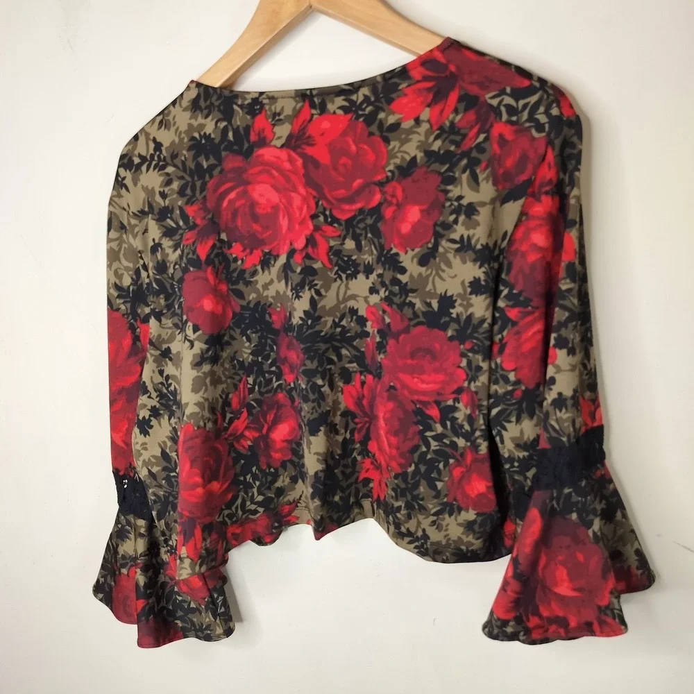 Perceptions Floral Jacket Cardigan Topper Flare Sleeve Lace Inset - Picture 7 of 8